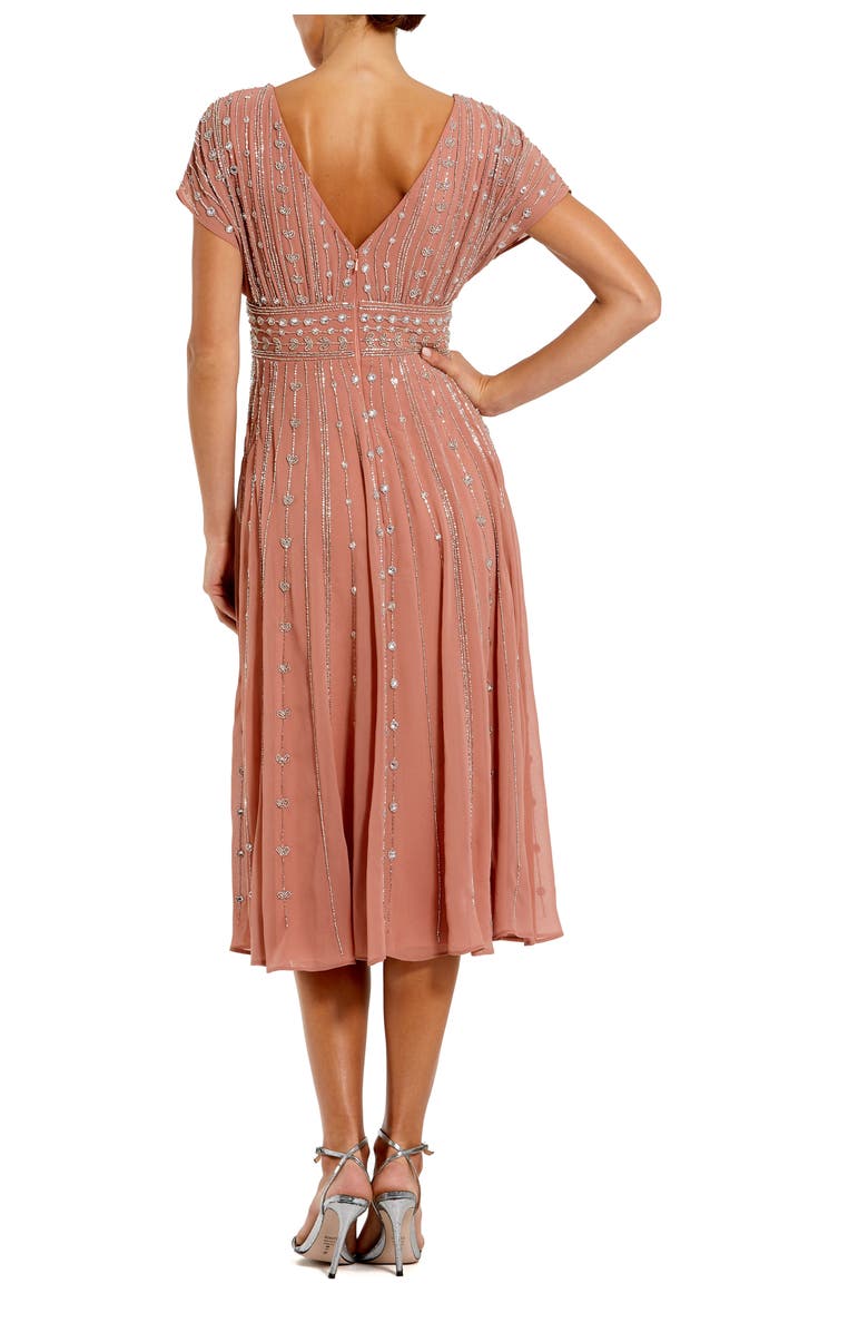 Mac Duggal Embellished Beaded Georgette Blouson A-Line Midi Dress, Alternate, color, Cinnamon