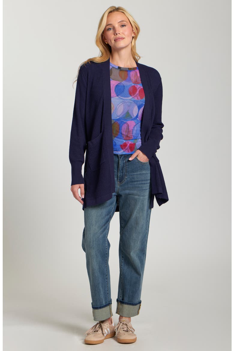 Open Stitch Long Cardigan, Alternate, color, NAVY