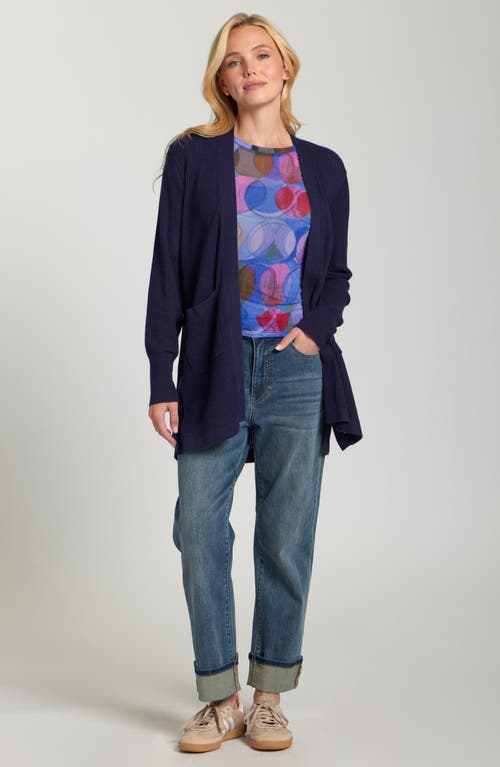 Apny Open Stitch Long Cardigan In Blue