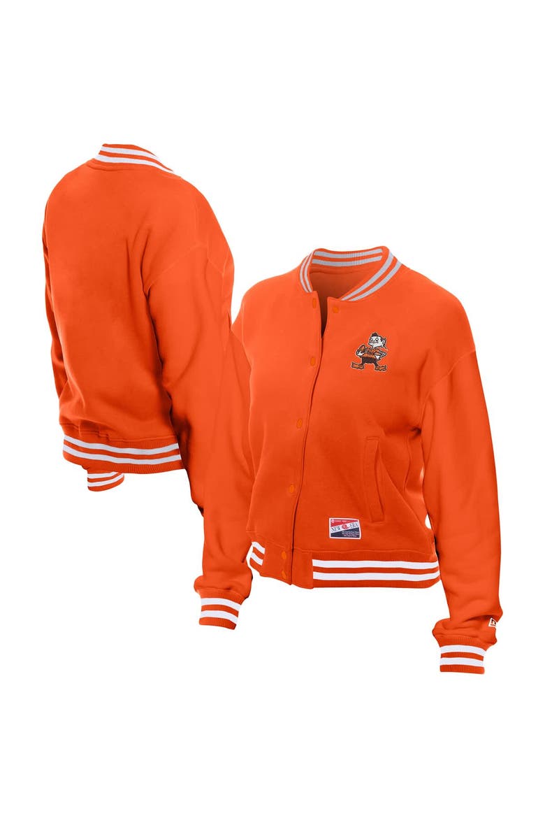 Women's New Era  Orange Cleveland Browns Throwback Fleece Full-Snap Jacket, Main, color, Orange