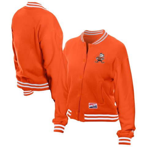 Women's New Era  Orange Cleveland Browns Throwback Fleece Full-Snap Jacket