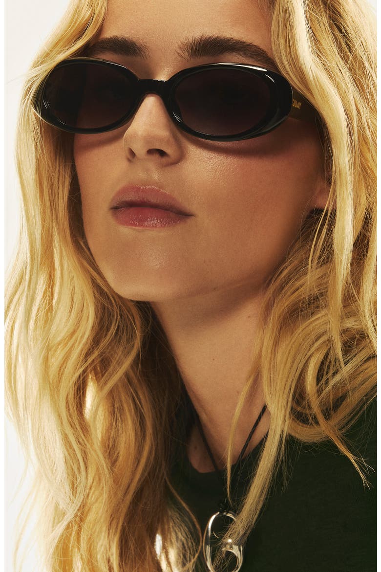Felt Cute 52mm Gradient Small Oval Sunglasses, Alternate, color, BLACK / SMOKE