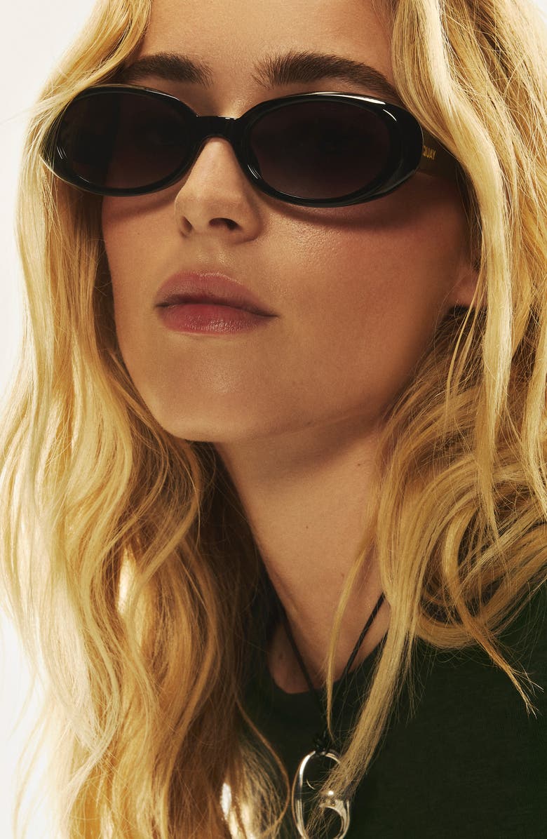 QUAY Felt Cute 52mm Gradient Small Oval Sunglasses, Alternate, color, Black / Smoke