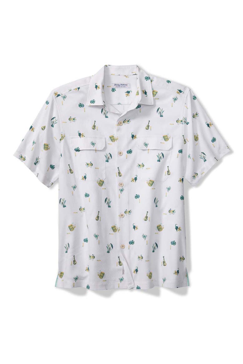 Coastal Ease Petite Tropics IslandZone® Short Sleeve Button-Up Shirt, Main, color, WHITE