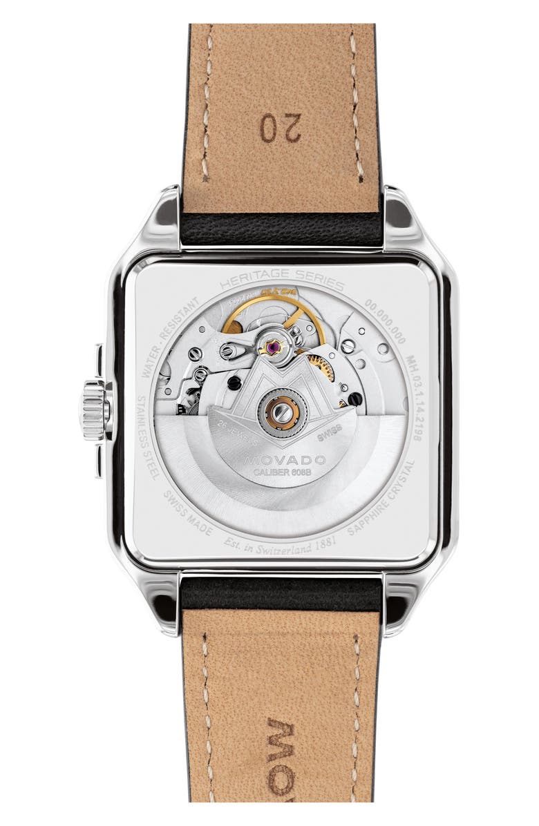 Movado The Heritage 1917 Leather Strap Watch, 35mm x 45.2mm, Alternate, color, Silver