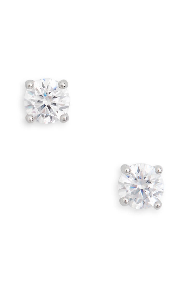 NORDSTROM RACK Sterling Silver Round Cut CZ Studs - 0.50 ctw, Main, color, Clear/Silver