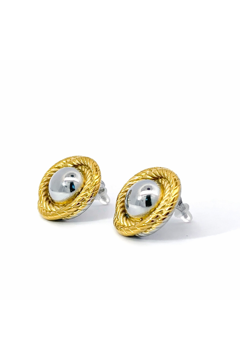18K Gold Plated Rope Knot Stud Earrings with Two Tone Finish, Alternate, color, Yellow