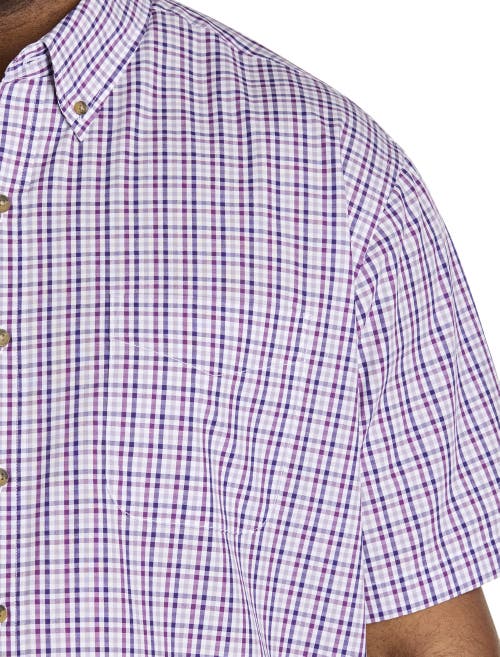 Harbor Bay By Dxl Big & Tall Easy-care Tonal Check Patterned Sport Shirt In Purple