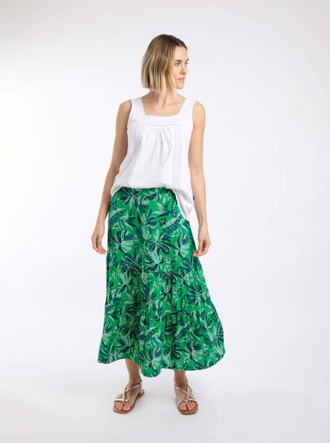 Cassis Printed Viscose Tiered Skirt