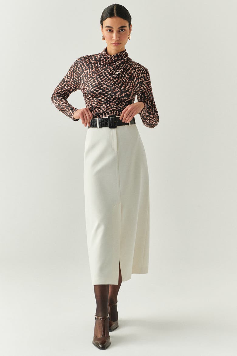 Arlette Belted Skirt, Alternate, color, ECRU