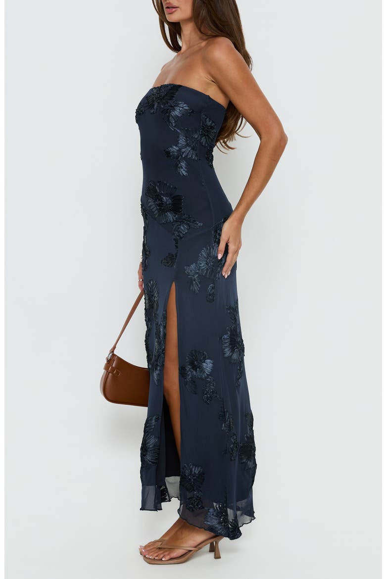 Maribeth Floral Appliqué Strapless Maxi Gown, Alternate, color, NAVY