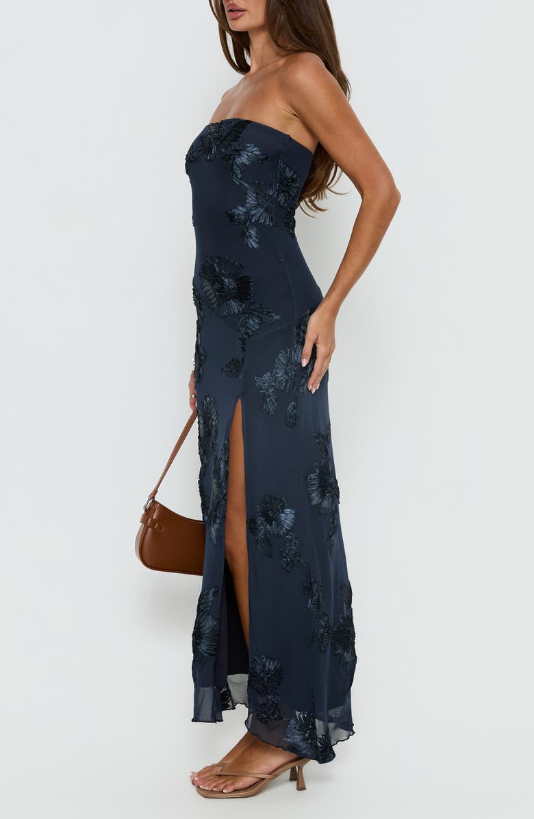 Princess Polly Maribeth Floral Appliqué Strapless Maxi Gown, Alternate, color, Navy