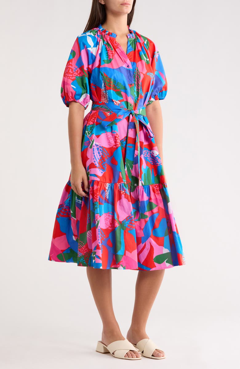 SUGARLIPS Exene Floral Wynette Tiered Cotton Midi Dress, Alternate, color, Pink-Blue-Green