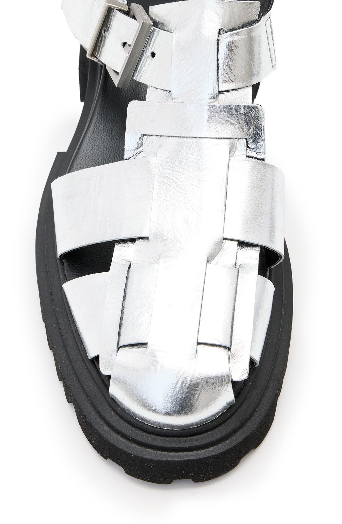 AllSaints Tess Lug Sole Fisherman Sandal, Alternate, color, Silver
