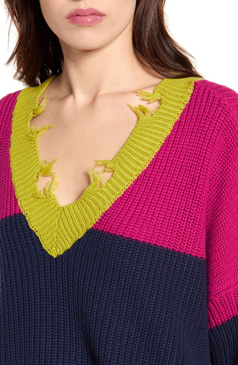 Band of Gypsies Colorblock Distressed Sweater, Alternate, color, 