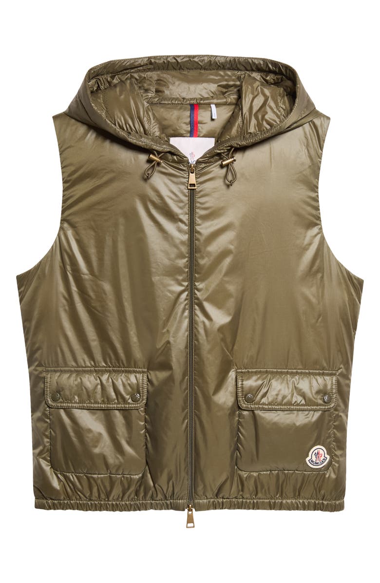 Moncler Lansette Hooded Down Vest, Alternate, color, Green