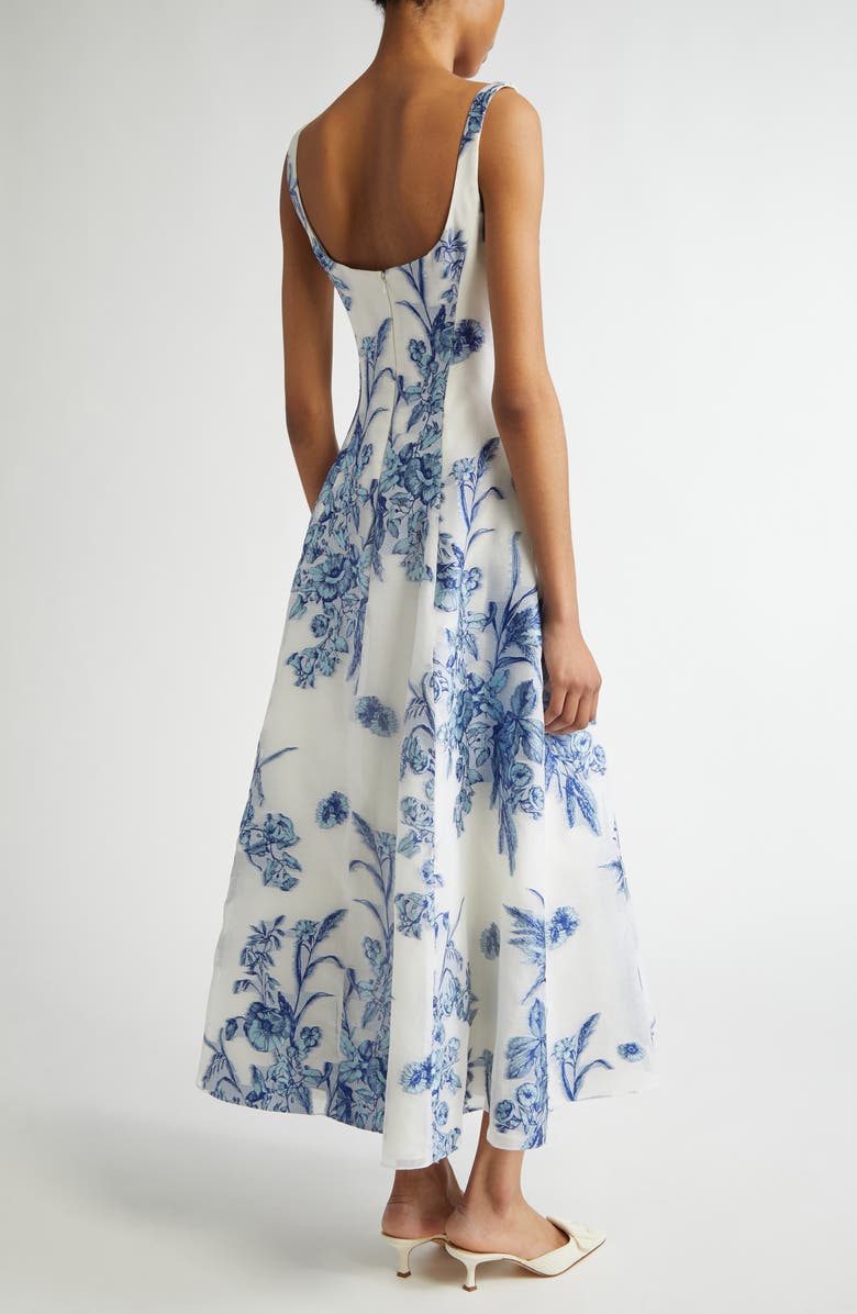 Lela Rose Seam Detail Scoop Neck Tapestry Jacquard Midi Dress, Alternate, color, Powder Blue