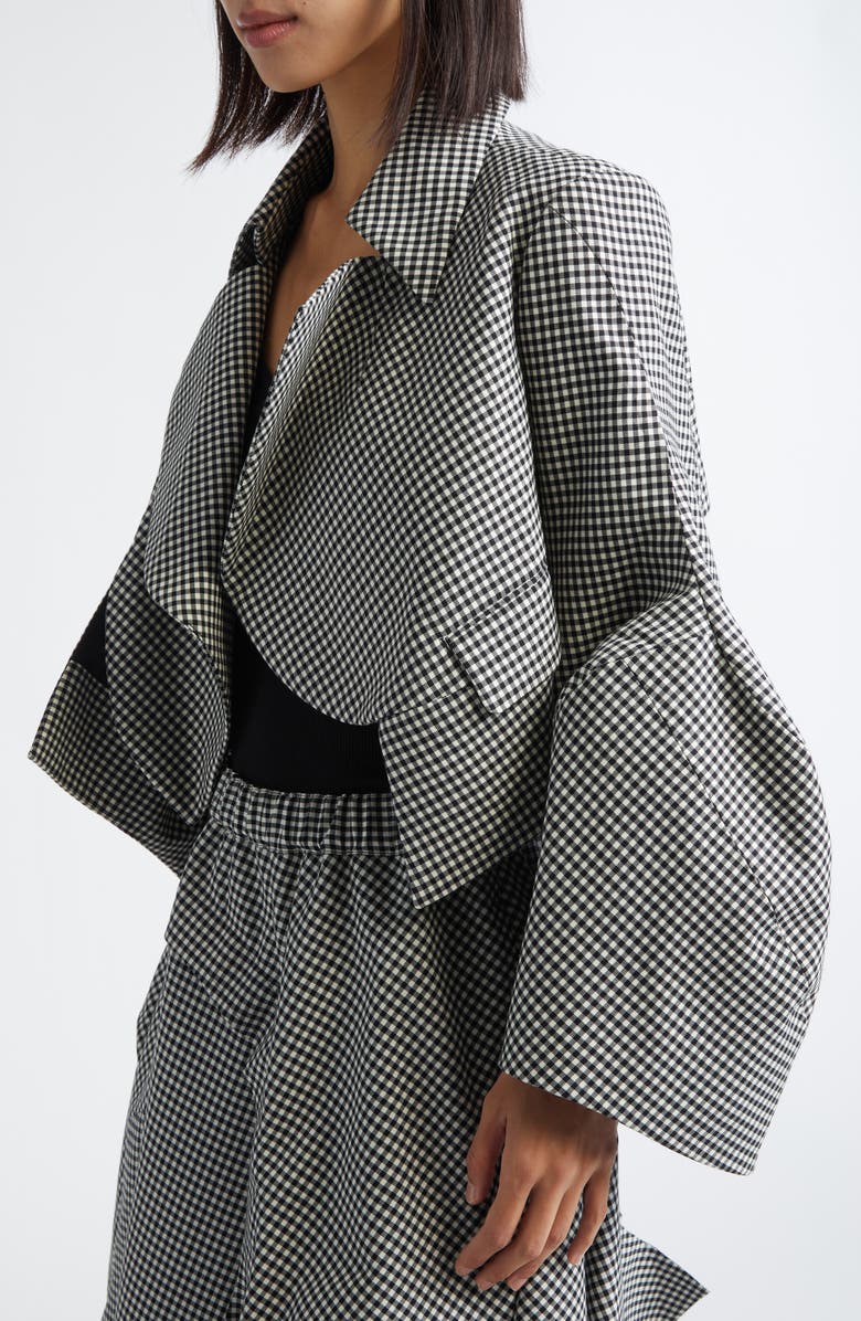 Comme des Garçons Gingham Crop Wool Gabardine Jacket, Alternate, color, Black/ Ecru