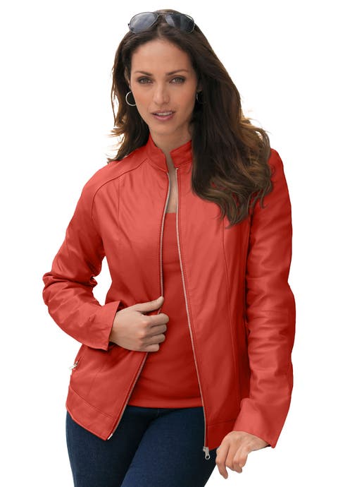 Zip Front Leather Jacket (Plus)