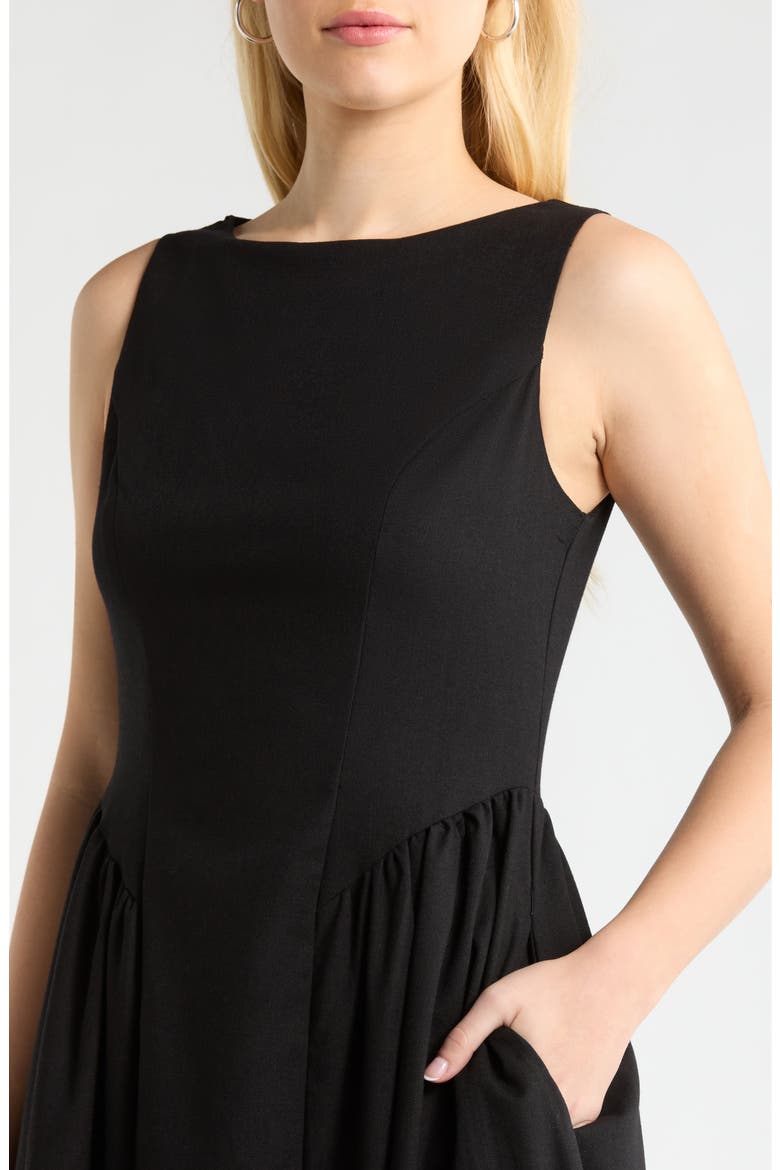 Fit & Flare Midi Dress, Alternate, color, BLACK