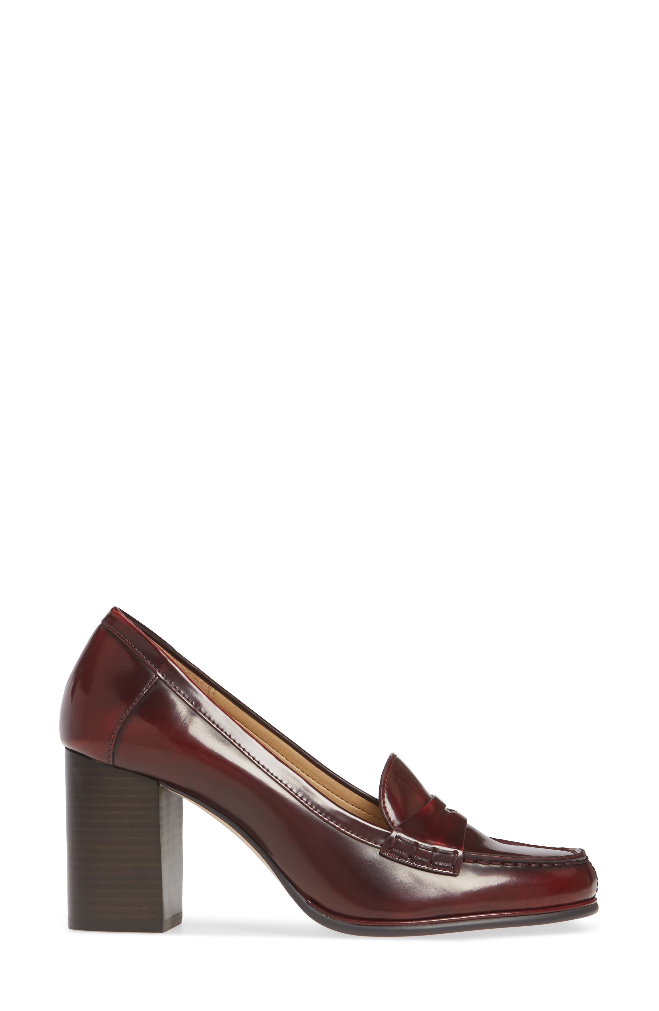 Buchanan Block Heel Loafer, Alternate, color, BRANDY PATENT LEATHER