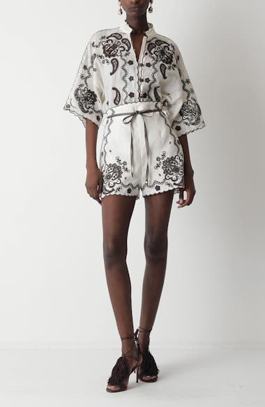 Zimmermann Ascension Embroidered Linen Shorts | Nordstrom