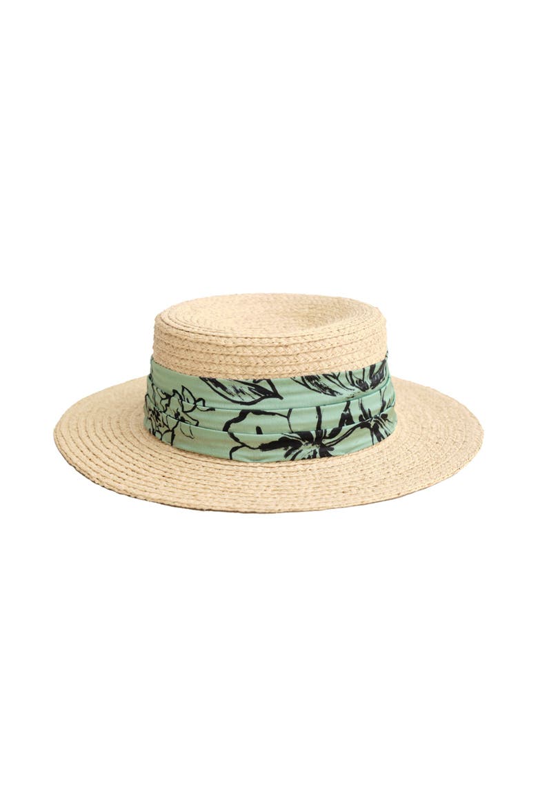 "La Isla" Straw Hat with Ribbon Band, Alternate, color, Green