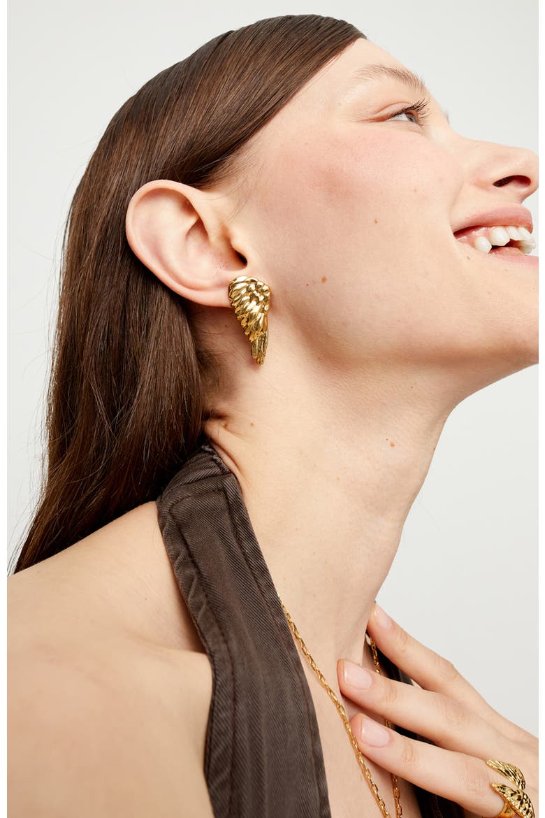 18K Gold-Plated Earrings In The Shape Of Wings, Alternate, color, Gold