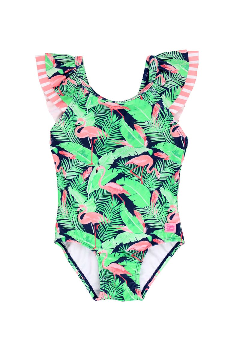 Girls V-Back UPF50+ One Piece, Main, color, Flamingo Frenzy