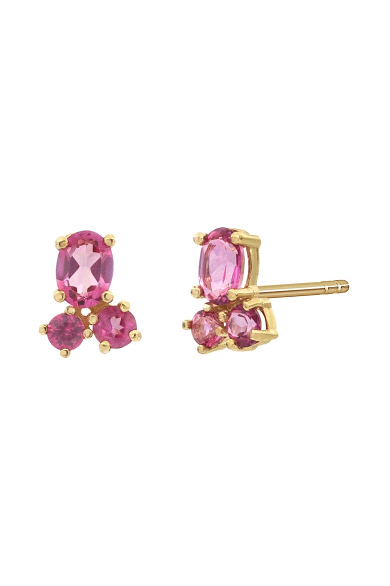Pink Topaz Stud Earrings, Main, color, 14K YELLOW GOLD