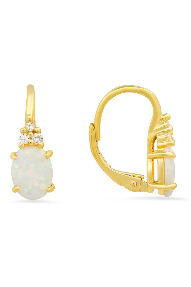 Sterling Silver Opal & CZ Leverback Earrings, Main, color, GOLD