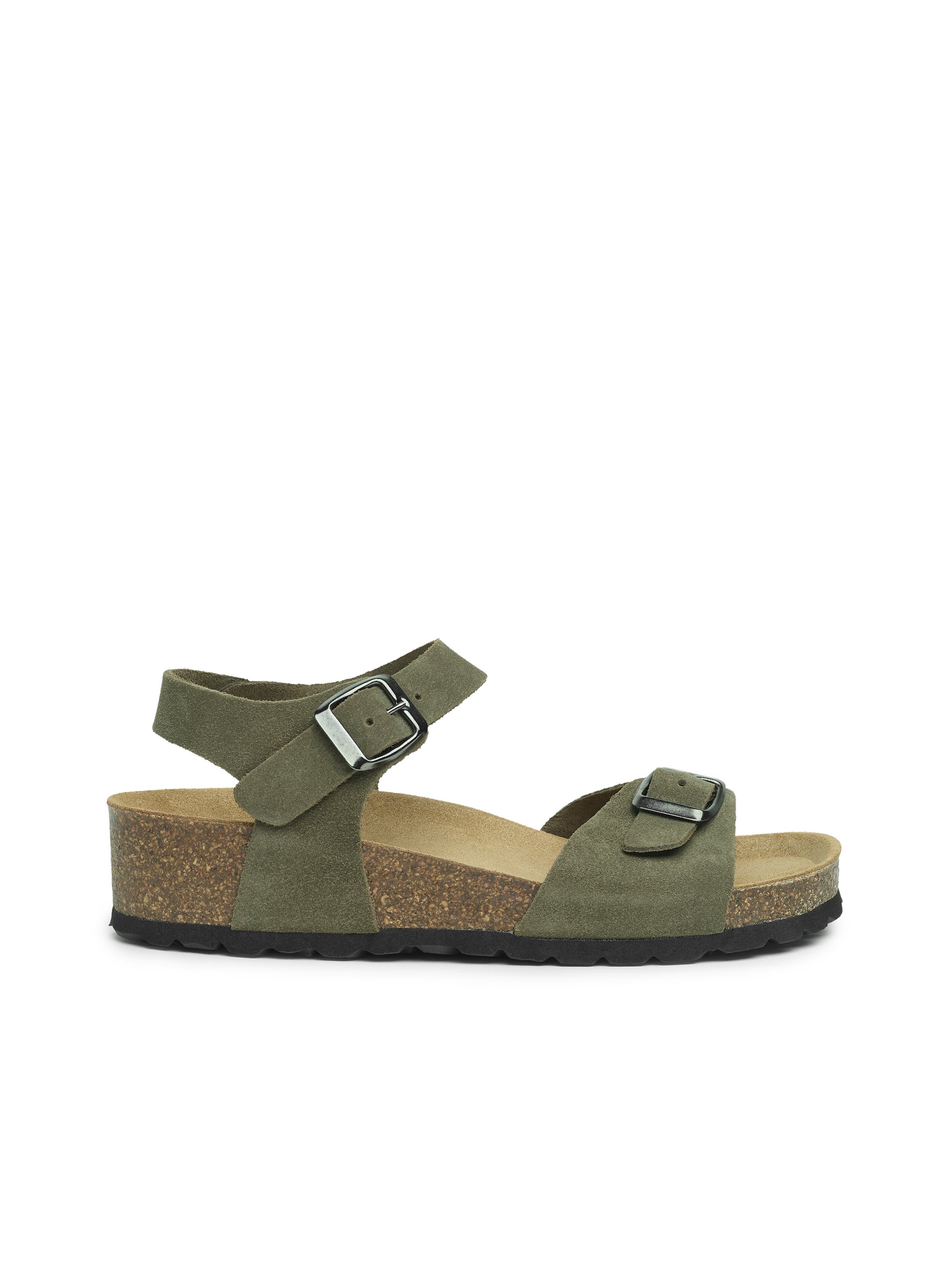 Celtic & Co. Low Wedge Dbl Buckle Sandal, Alternate, color, Olive