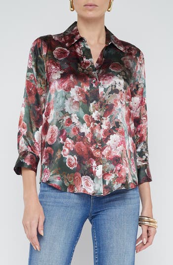 L'agence Dani Floral Silk Button-up Shirt In Multi