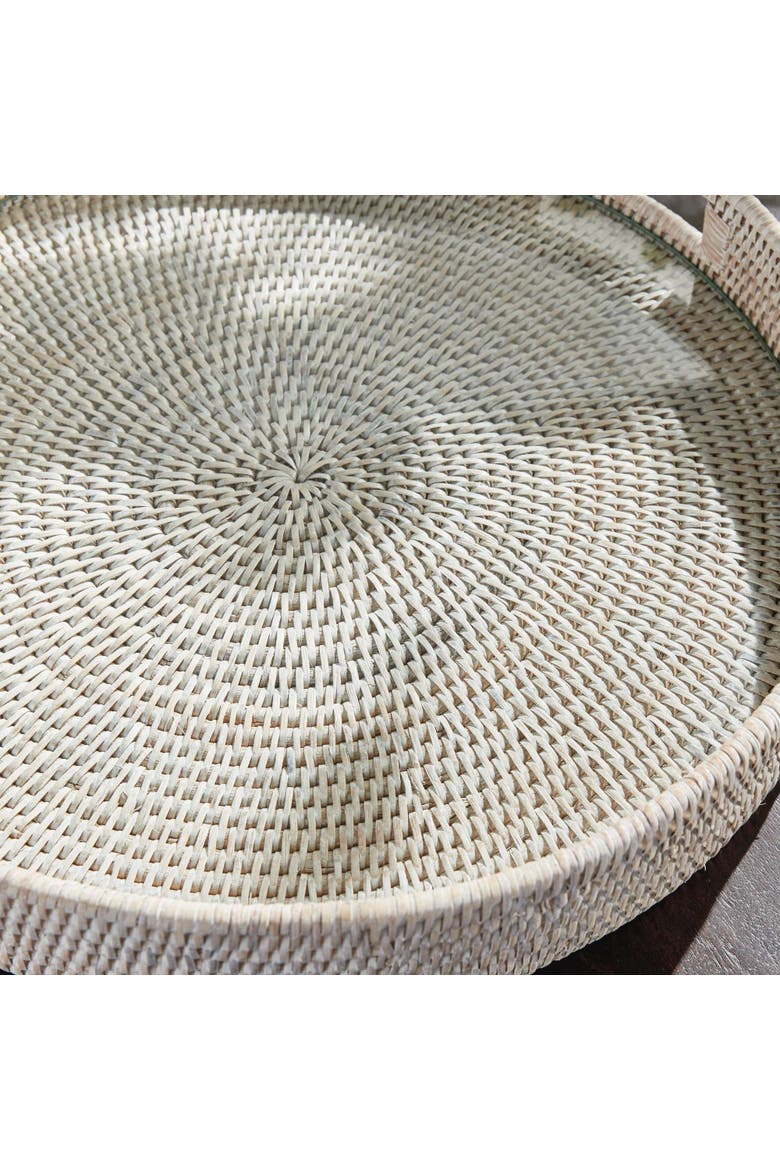 Burma Rattan Round Serving Tray Large, Alternate, color, White