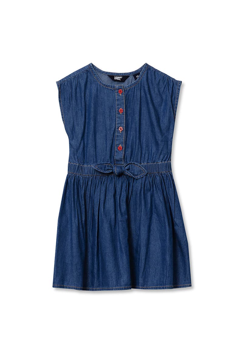 Girls Short Sleeve Lightweight Denim Dress, Main, color, Blue Stone