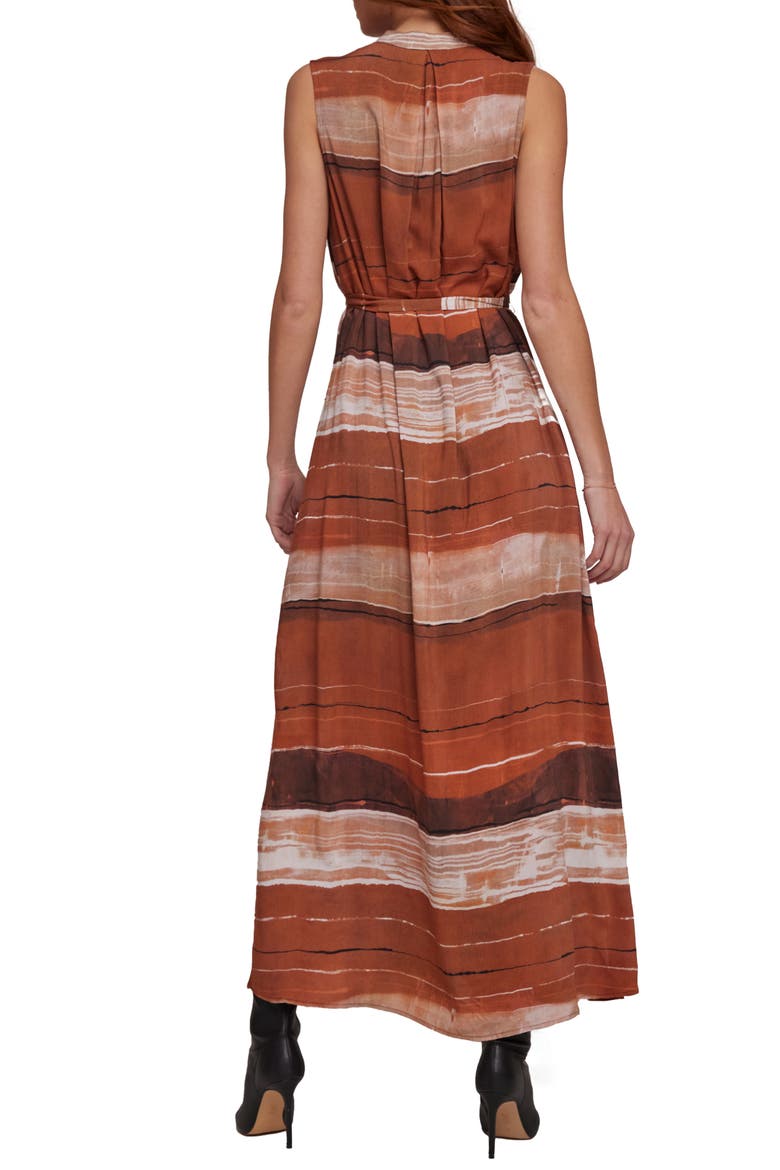 Pleat Tie Belt Dress, Alternate, color, RUST STRIPES PRINT