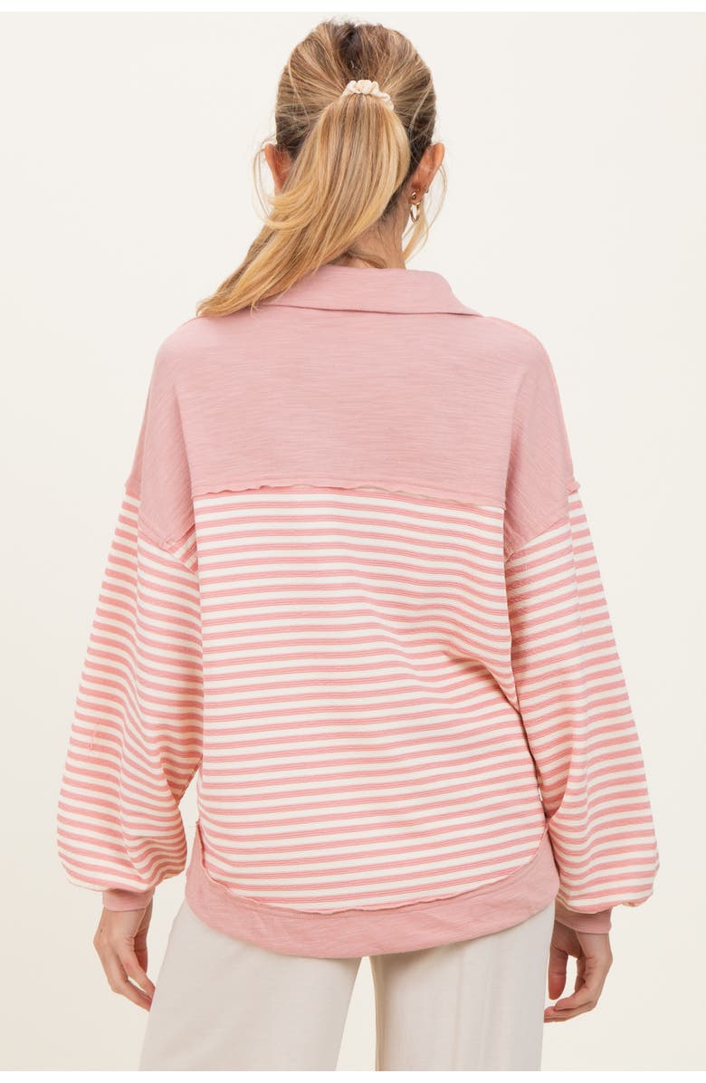 PinkBlush Striped Oversized Collared Pullover Top, Alternate, color, Mauve