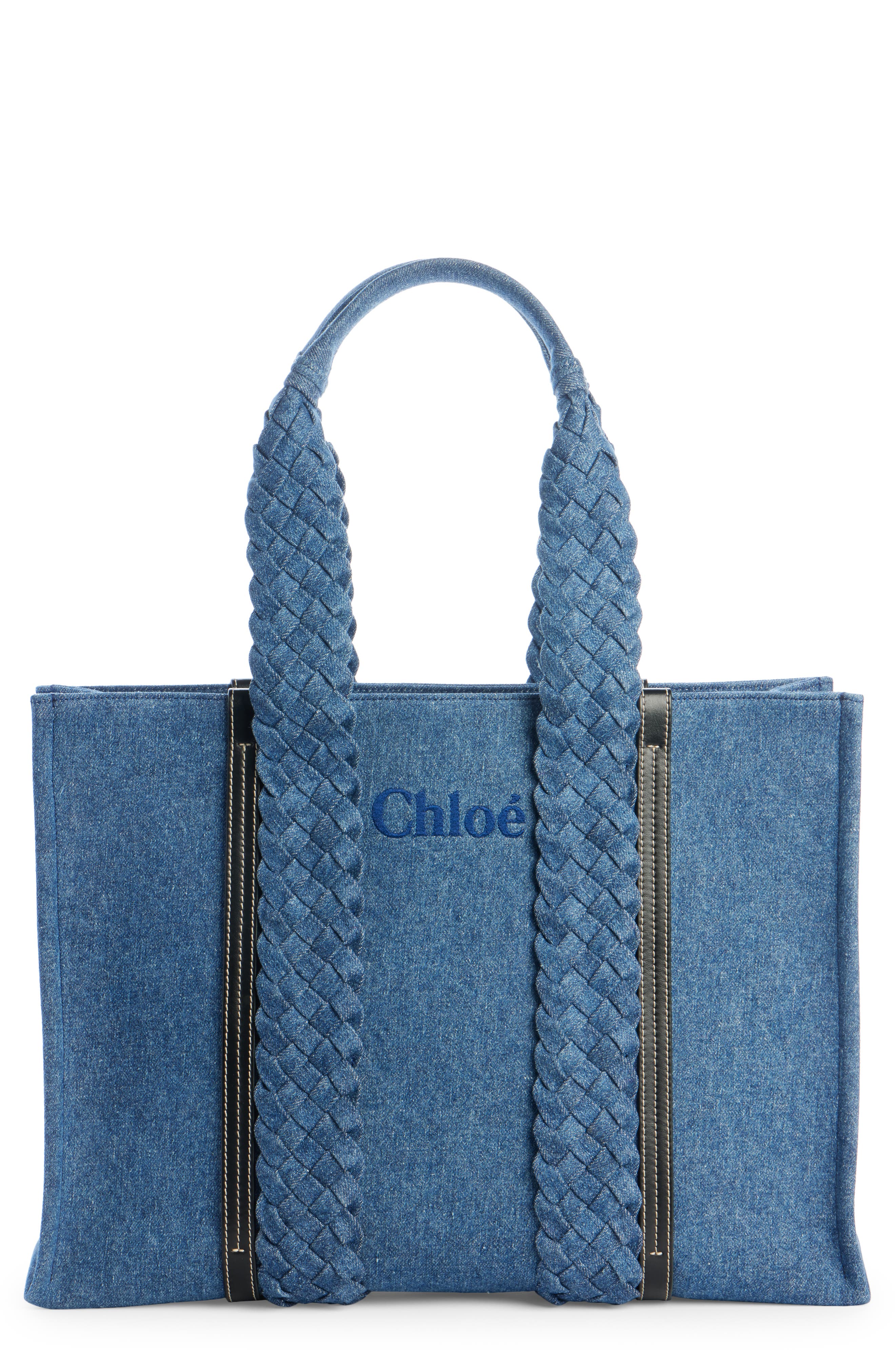 Chloé Large Woody Denim Tote, Main, color, 