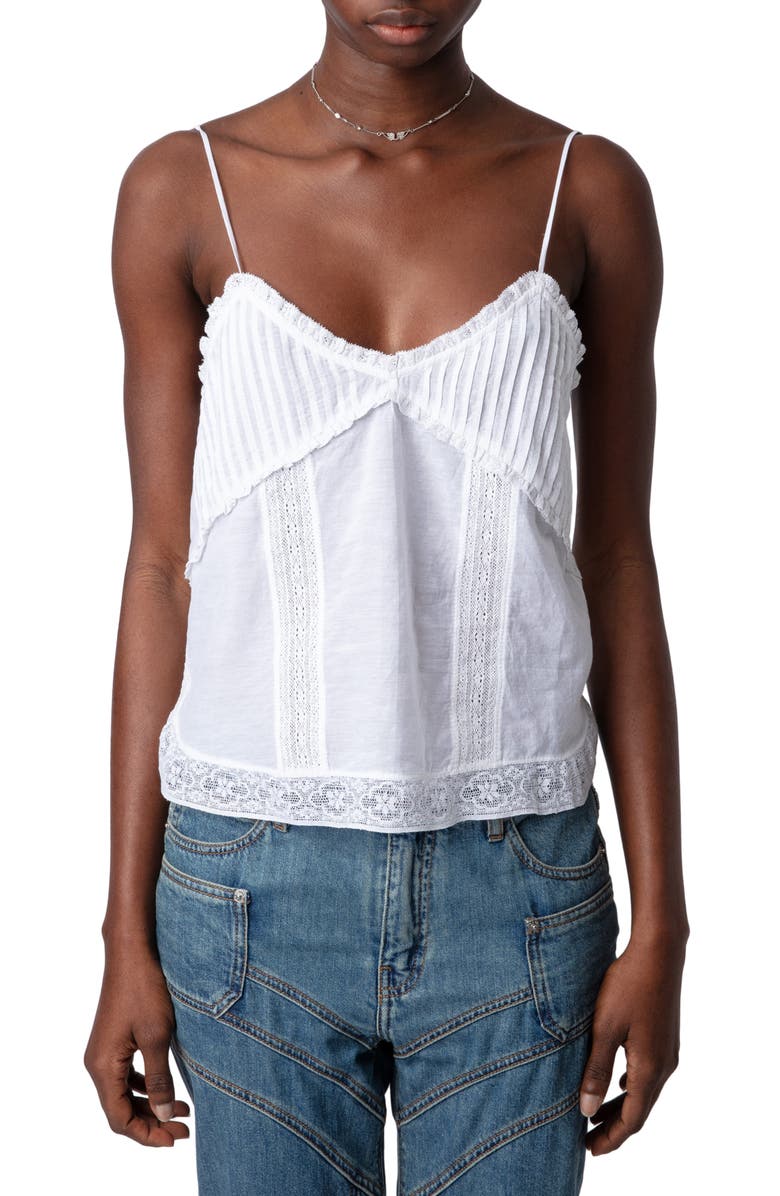 Zadig & Voltaire Calixia Pintuck Lace Trim Camisole, Main, color, 