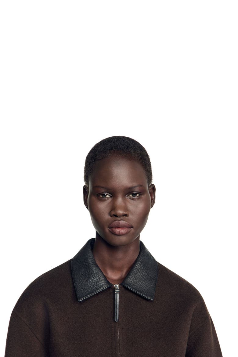 Double-faced Leather Collar Jacket, Alternate, color, Black brown