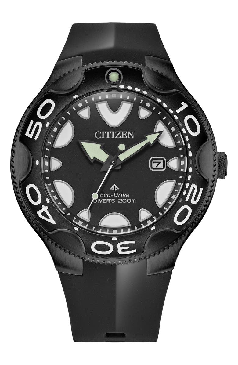 Citizen Promaster Dive Faux Leather Strap Watch, 46mm, Main, color, Black