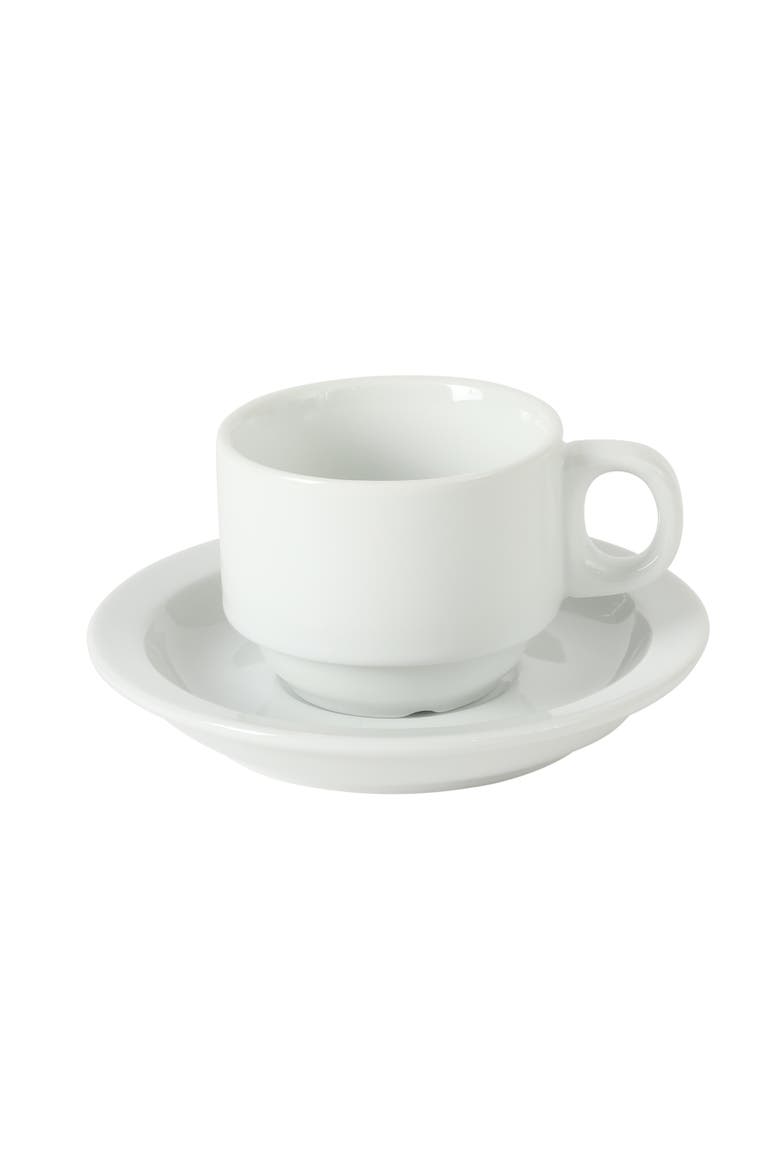 Gracious Dining 9-Piece Stoneware Espresso Cup and Saucer Set with Metal Stand, Alternate, color, White
