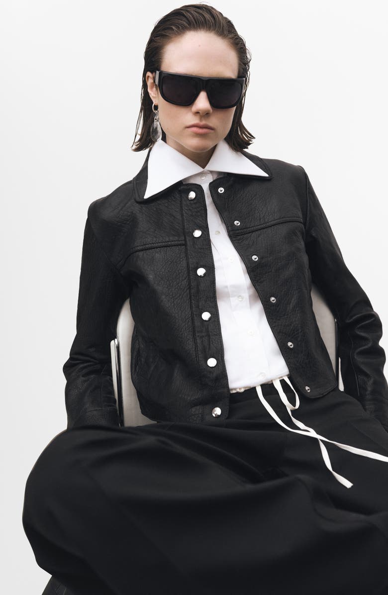 MANGO Leather Jacket, Alternate, color,