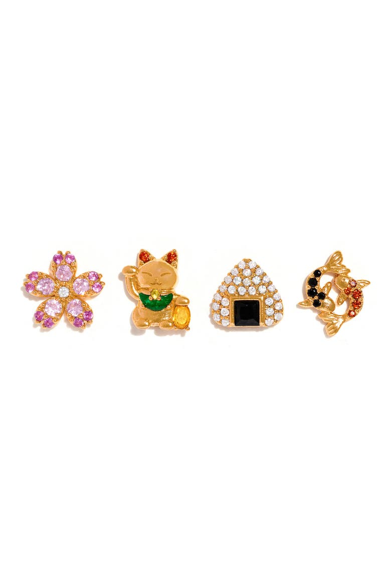 Tokyo Set of 4 Assorted Single Stud Earrings, Main, color, GOLD