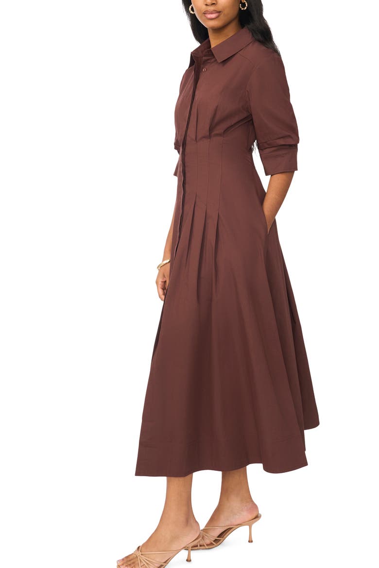 Pleated Button Up Shirtdress, Alternate, color, CHICORY COFFEE