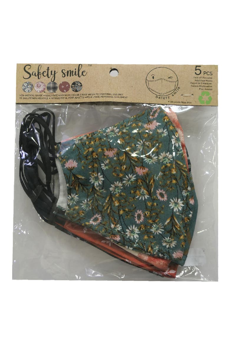 Assorted 5-Pack Adult Face Masks, Alternate, color, ASSORTED PRINTS 5