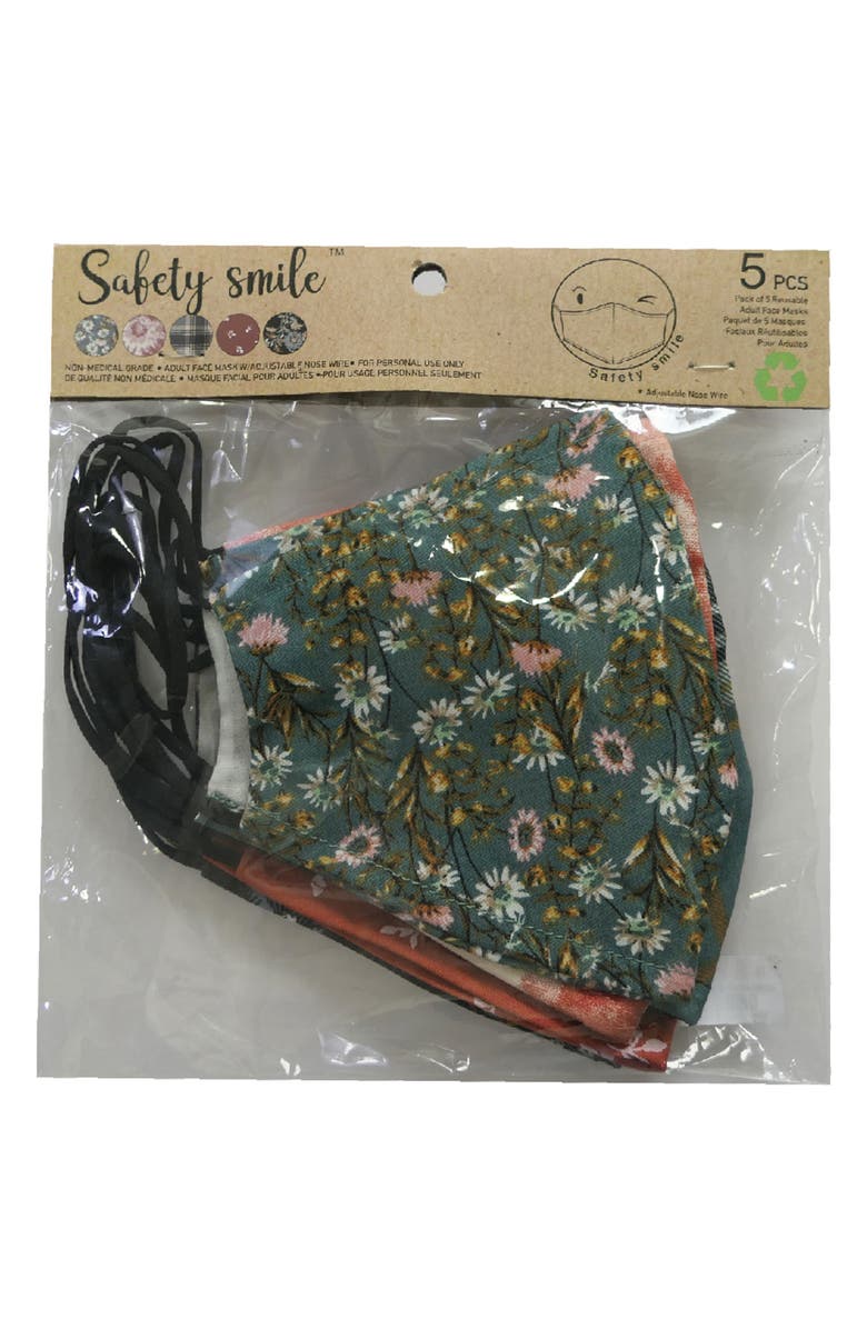 SAFETY SMILE Assorted 5-Pack Adult Face Masks, Alternate, color,