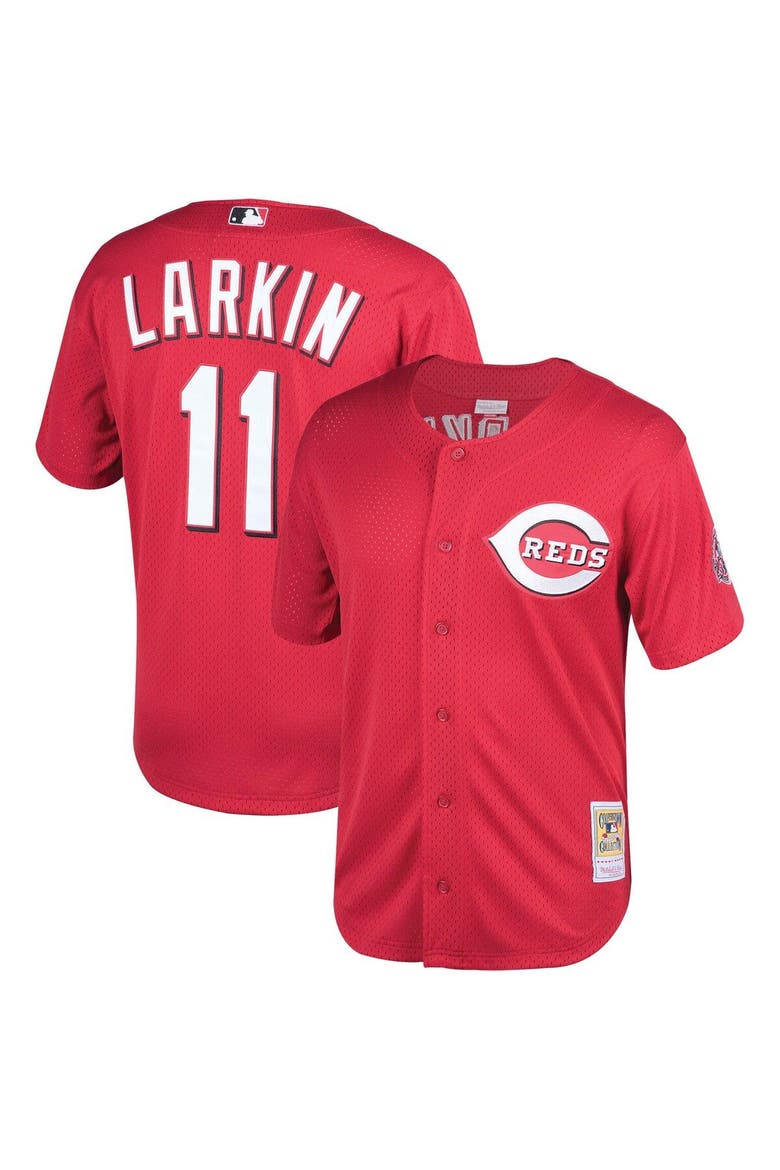 Men's Mitchell & Ness Barry Larkin Red Cincinnati Throwback Reds Cooperstown Mesh Batting Practice Jersey, Main, color, Scarlet