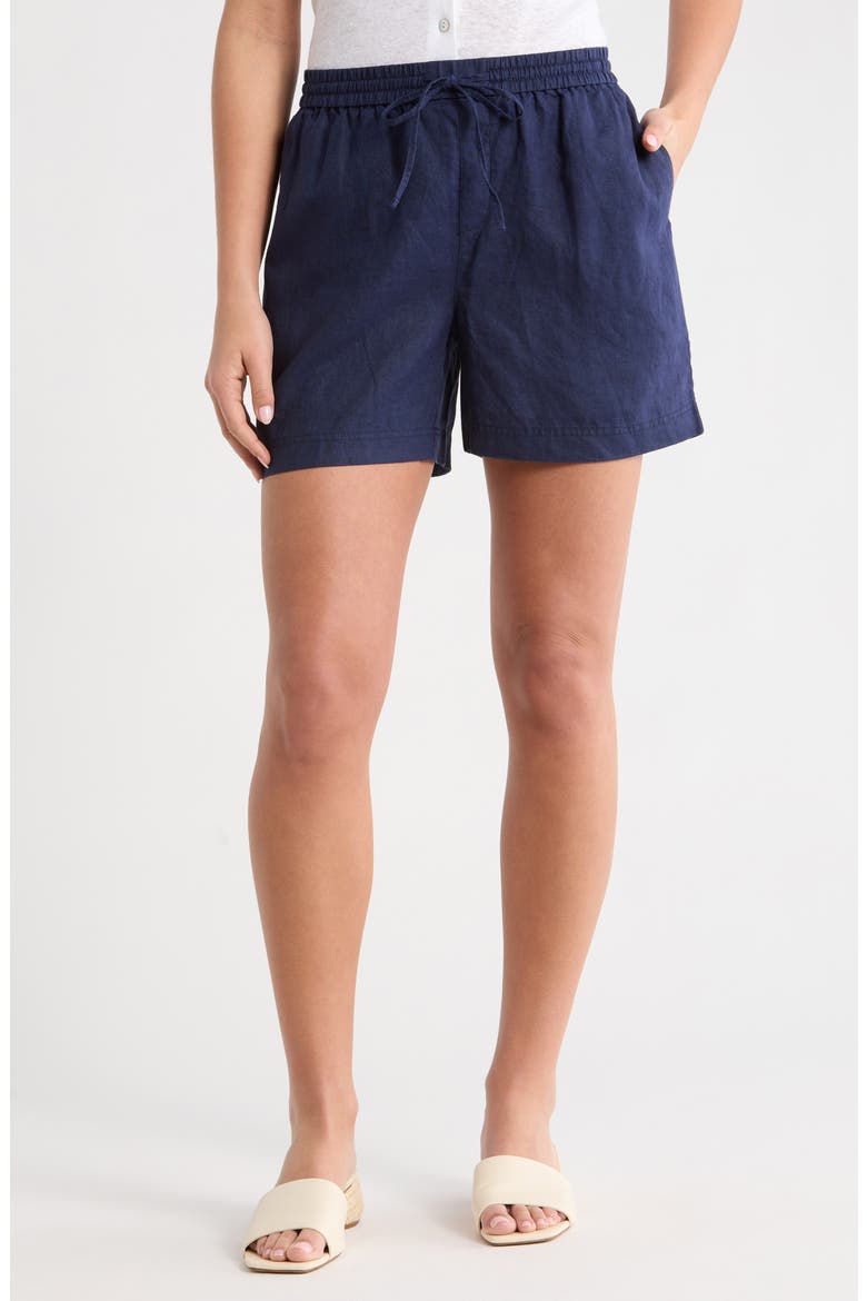 Two Palms Tie Waist Linen Shorts, Main, color, COASTLINE
