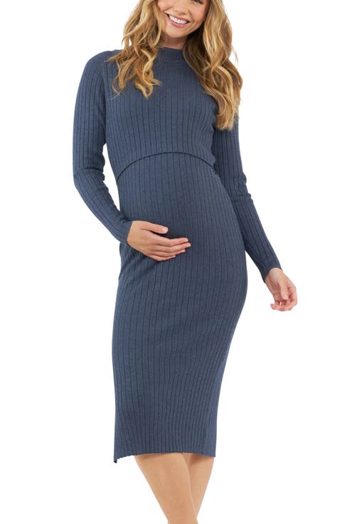 Nella Rib Maternity/Nursing Knit Midi Dress